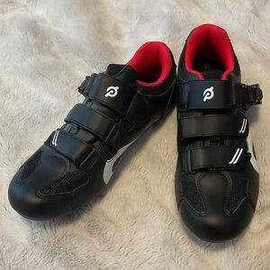 Peloton Black Cycling Shoes with Red and White Accents